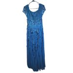 Adrianna Papell NWT  Beaded 3D Petal Short Sleeve Gown Teal Blue Dress Sz 6 Photo 5