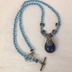 Artisan  lapis lazuli pendant glass beaded marcasite blue necklace 20” Photo 2