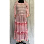 Lemlem Abeda XS Tiki Long Tier Pink Striped Fringe Off Shoulder Midi Gauze Dress Photo 1