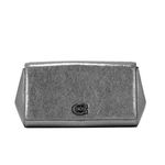 Coach  Alexa Metallic Leather Turnlock Clutch Purse, Silver Photo 2