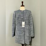 ZARA  New Blue White Round Collar Long Structured Blazer Shoulder Pads Size XL Photo 10