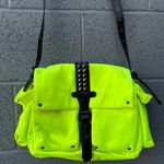 Michael Kors Olivia Studded Neon Yellow Black Satin Messenger Bag Purse Photo 7
