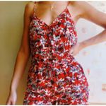 Banana Republic 100% Rayon Red & Black Floral Spaghetti Strap V-Neck Romper XS Photo 1