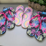 Ladies Flip Flops M 7 8 Tropical Floral Tie Dye Casual Beach Sandals Black Photo 0