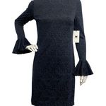 W By Worth  Jacquard Dress Women 0 Bell Sleeve Floral Evening Career Classic Navy Photo 0
