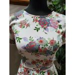 Forever 21  Women White Floral Polyester ShortSleeve RoundNeck Knee Length Dress L Photo 4