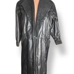 wilson's leather Vintage  Black Long Trench Coat Suede Embossed Floral Detail Photo 0
