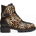 Christian Louboutin Macademia Leopard-Print Calf Hair Snake Moto Combat Booties Photo 1