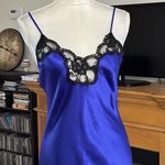 Vintage Satiny Lace Nightgown Side Slit Sexy Romantic Neglige’ Sapphire Blue Photo 4