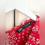 ZARA  Red & White Eyelet Ruffle Puff Sleeve Short Sleeve Midi Dress Size XS Photo 5