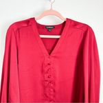 EXPRESS  Satin Silky V neck Button Detail Balloon Sleeve Blouse Top Crimson Med Photo 2