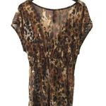 Pure Energy Leopard All Over Print Blouse V-neck Top Cap Sleeve Cotton Trendy Photo 3