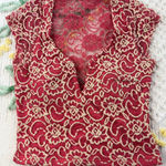 Sarah La USA Red Lace Floral Sheer V Neck Cap Sleeve Top Women's Size Small Photo 0