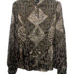 Yansi Fugel Semi Sheer Blouse Size 4 Scarf Print Silk Blend Artsy Textured Brown Photo 0