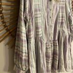 easel  Long Sleeve Linen Blend Purple White Button Up Tunic Dress Boho Beach Photo 5