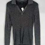 Fortune + Ivy Fortune &‎ Ivy Canterbury Collared Metallic Silver Shimmer lauren Knit Top NWT M Photo 0