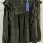 My Color Blue Boho Green Ruffles Blouse Dots Twee Casual Fall Medium Photo 0