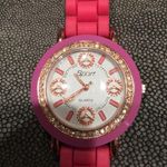 Pink Silicone Jelly Sport Quartz Watch with Rose Gold Face and Rhineston… Photo 0