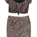 Chic Zigzag Patterned 2pc Skirt Set Black and Gold Dress Size M Photo 0