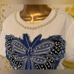 Pearl Embellished White and Blue denim Butterfly Top size M Size M Photo 2