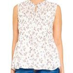 Pleione New Floral Bow Tie Keyhole Neck Smocked Sleeveless Blouse Ivory Photo 1