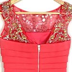Sherri Hill  Sleeveless Coral Pink Embellished Cocktail Dress 0 Sheer Beaded Neck Photo 6