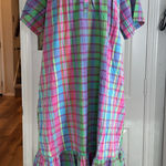 Vintage Neon plaid ruffle trim house dress Pink Size L Photo 0