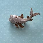 Beautiful Vintage Brooch! A Dashing Splashing Enamel Koi Fis White Photo 7