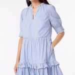 J.Crew Ruffleneck Tiered Popover Dress in Stripe Blue White Small Photo 0