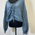 Pink Rose  Dusty Blue Cable Knit Lace-Up Sweater – Size L Photo 4