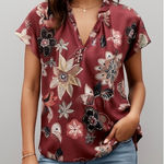 Never A Wallflower Vicki Short Flutter Sleeve Top Shirt Floral 100% Cotton Sz S Brown Photo 0