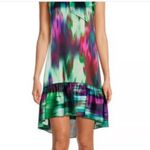 Badgley Mischka  Belle high neck colorful knee length ruffled bow dress Photo 11