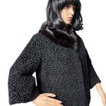 Vintage 1960's Faux Persian wool crop coat with fur collar black size medium Photo 1