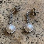 Sterling Silver 7mm Sunburst Button Freshwater Pearl CZ Halo Drop Earrings 925 Photo 0