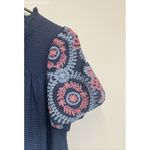 Umgee Blue Seersucker Embroidered Puff Sleeve Dress - Size S Photo 2