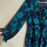 Badgley Mischka  Blue Floral Printed Wrap Draped Dress Photo 4