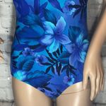 Speedo Vintage 1990s Y2K One Piece Swimsuit Blue Floral 14 Photo 2