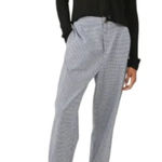 Free People  Pants Womens Large Kate Blue White Gingham Cropped Wide Leg Cotton Photo 0