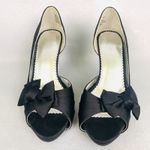 Michaelangelo Michelangelo Maribelle Black Satin Bow Heels 7 Peep Toe Platform Wedding Shoes Photo 1