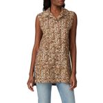 VICTOR ALFARO Brown Animal Print Sleeveless Front Hidden Button Placket Top L Size L Photo 10