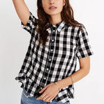 Madewell Peplum Button-Down Shirt in Black and White Gingham M Photo 0