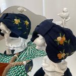 Denim Blue Bow Headband with Floral Embroidery Photo 0