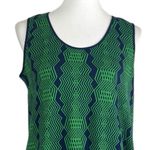 Liz Lange Women’s Sweater Sleeveless Top Chiffon Hem Green Navy Zig Zag Size PM Photo 4