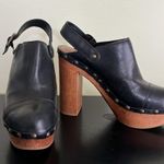 Steve Madden Black Leather Wooden Heel Clogs Photo 3