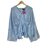 The Vintage Shop NWT Pleated Top Womens S Blue Flowy Bell Sleeve Soft Girl Photo 3