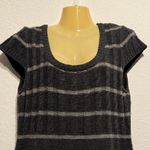 AB Studio  Gray Striped Sweater Dress Size L Short Sleeve Knit Winter Dress Mini Photo 2