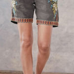 Johnny Was Hira Linen Shorts Gray Floral Embroidered Bohemian Drawstring XS Photo 0