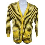 Tommy Hilfiger VTG 90s Yellow Blue Striped Academia V-neck Button Cardigan L Photo 0