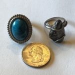 Vintage Silver Tone Turquoise Color & Stone Adjustable Rings Photo 4