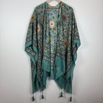 Boho Kimono‎ Cardigan Womens One Size Green Hippie Paisley Floral Cover Up Swim Size L Photo 2